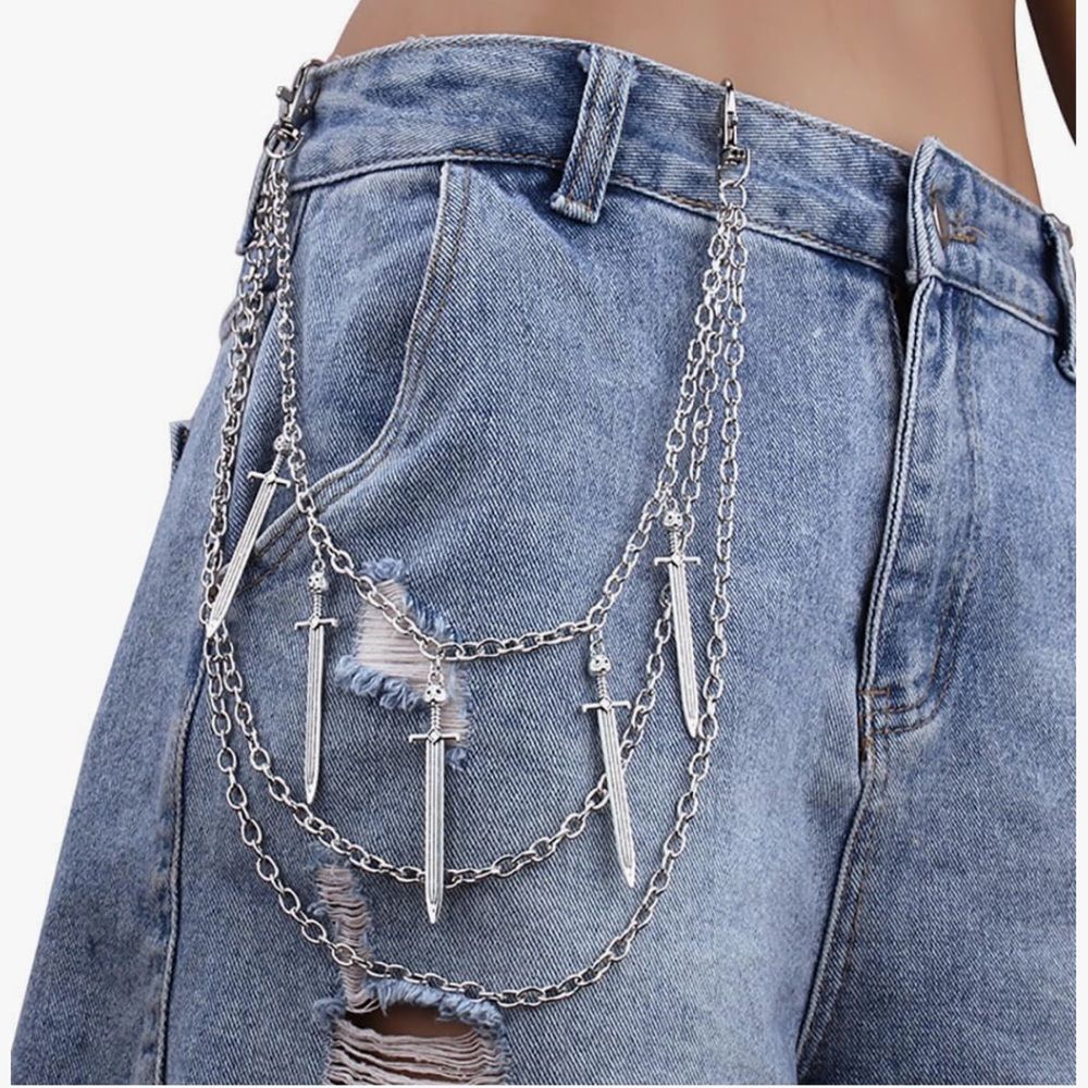 Sword Dagger Pants Chain Gothic Punk Y2K Wallet Jean Chain Unisex Grunge HipHop